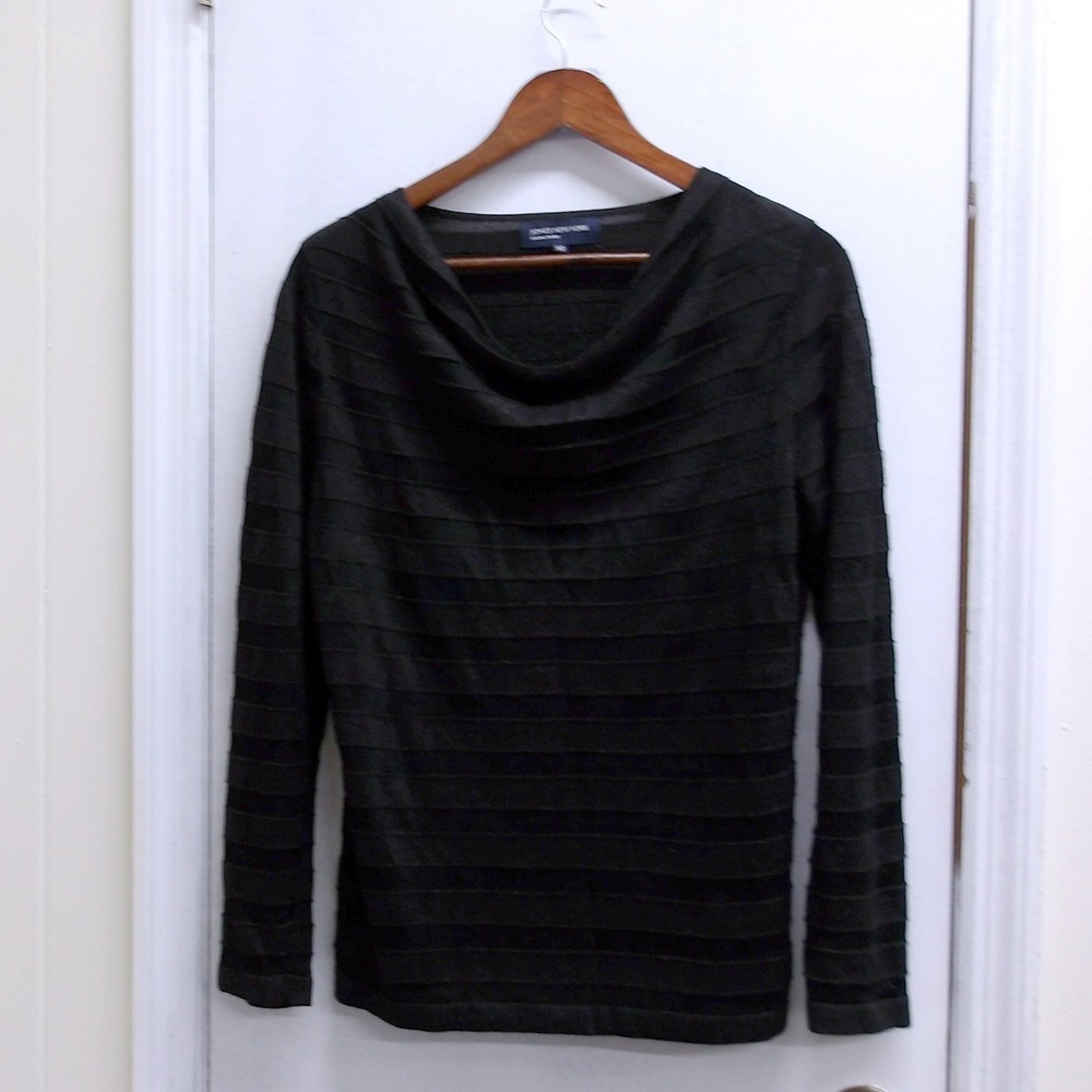 JONES NEW‎ YORK SIGNATURE Black Sparkle Textured Long Sleeve Top Women L /#1314